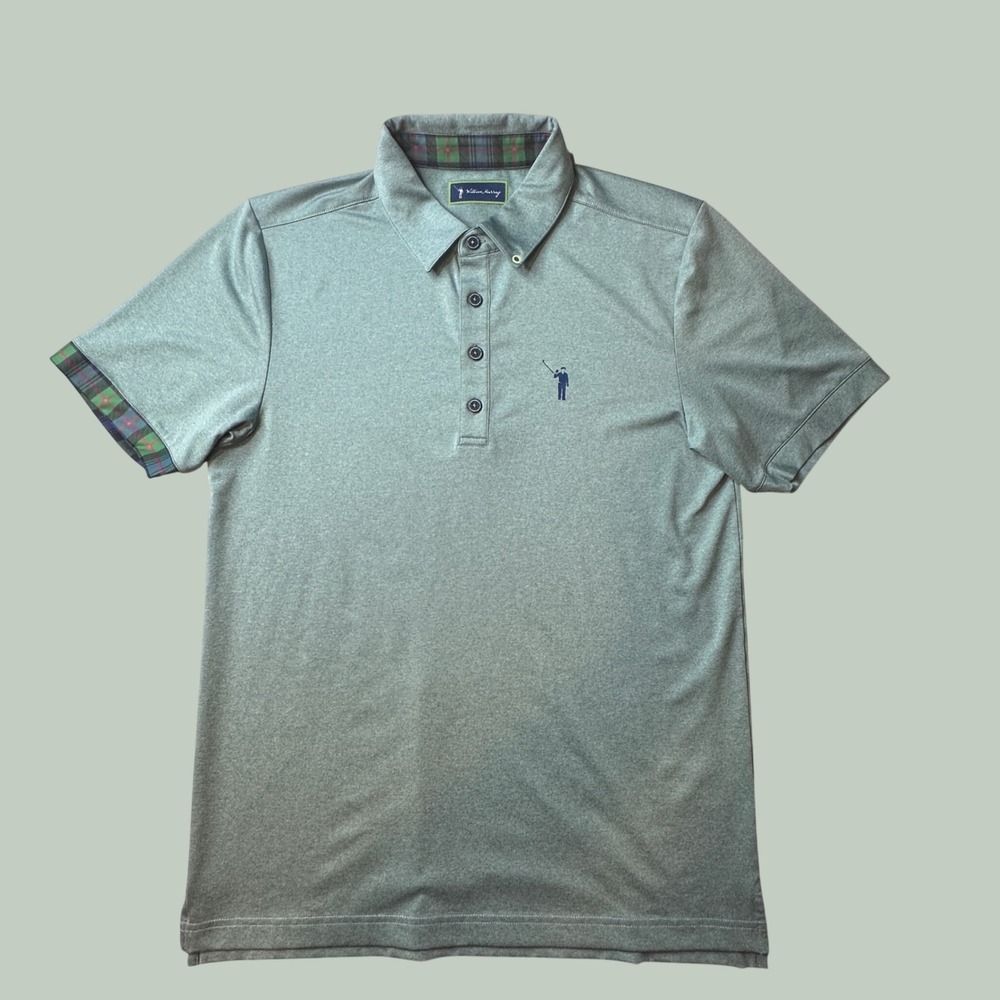 William Murray Polo Shirt Mens Small Heather Green Plaid Accent Golf Performance
